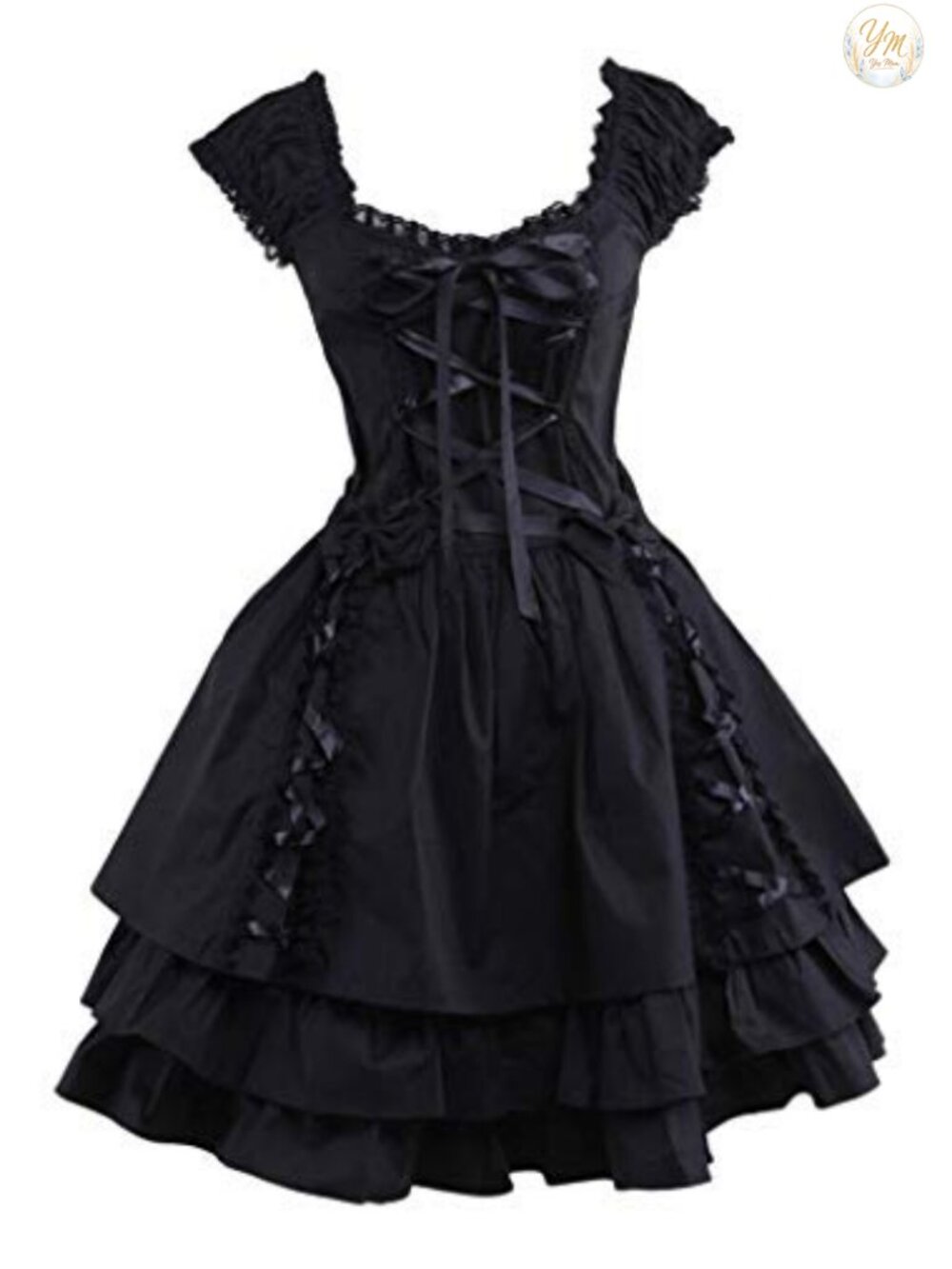 Womens Classic Layered Lace-up Lolita Dress Gothic Anime Cosplay Costume